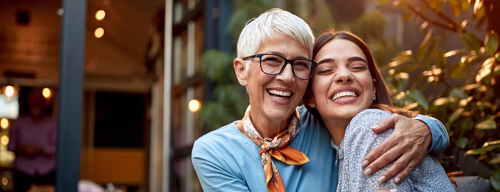 stock senior woman and adult daughter
